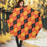 Black And Orange Argyle Pattern Print Foldable Umbrella