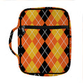 Black And Orange Argyle Pattern Print Front Pocket Bible Bag