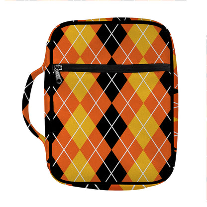 Black And Orange Argyle Pattern Print Front Pocket Bible Bag