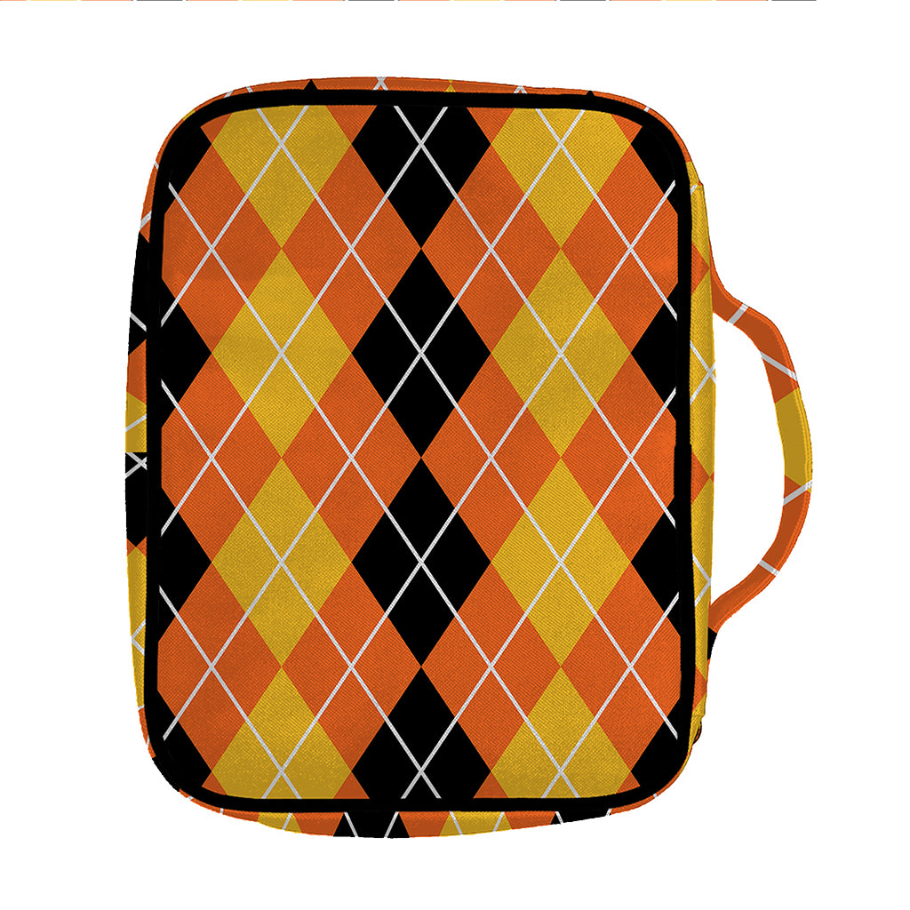 Black And Orange Argyle Pattern Print Front Pocket Bible Bag