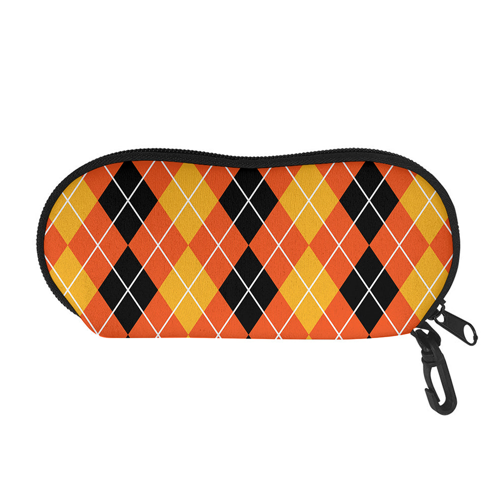 Black And Orange Argyle Pattern Print Glasses Case