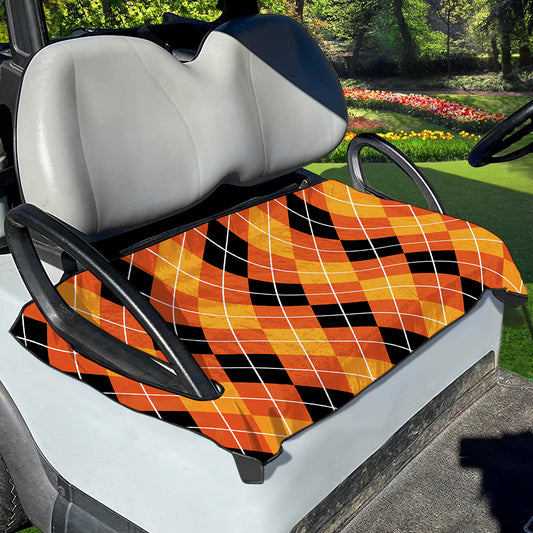 Black And Orange Argyle Pattern Print Golf Cart Seat Cover