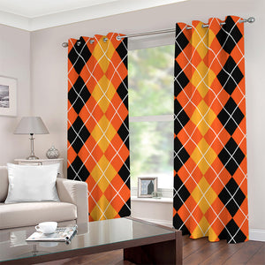 Black And Orange Argyle Pattern Print Grommet Curtains