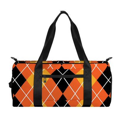Black And Orange Argyle Pattern Print Gym Bag