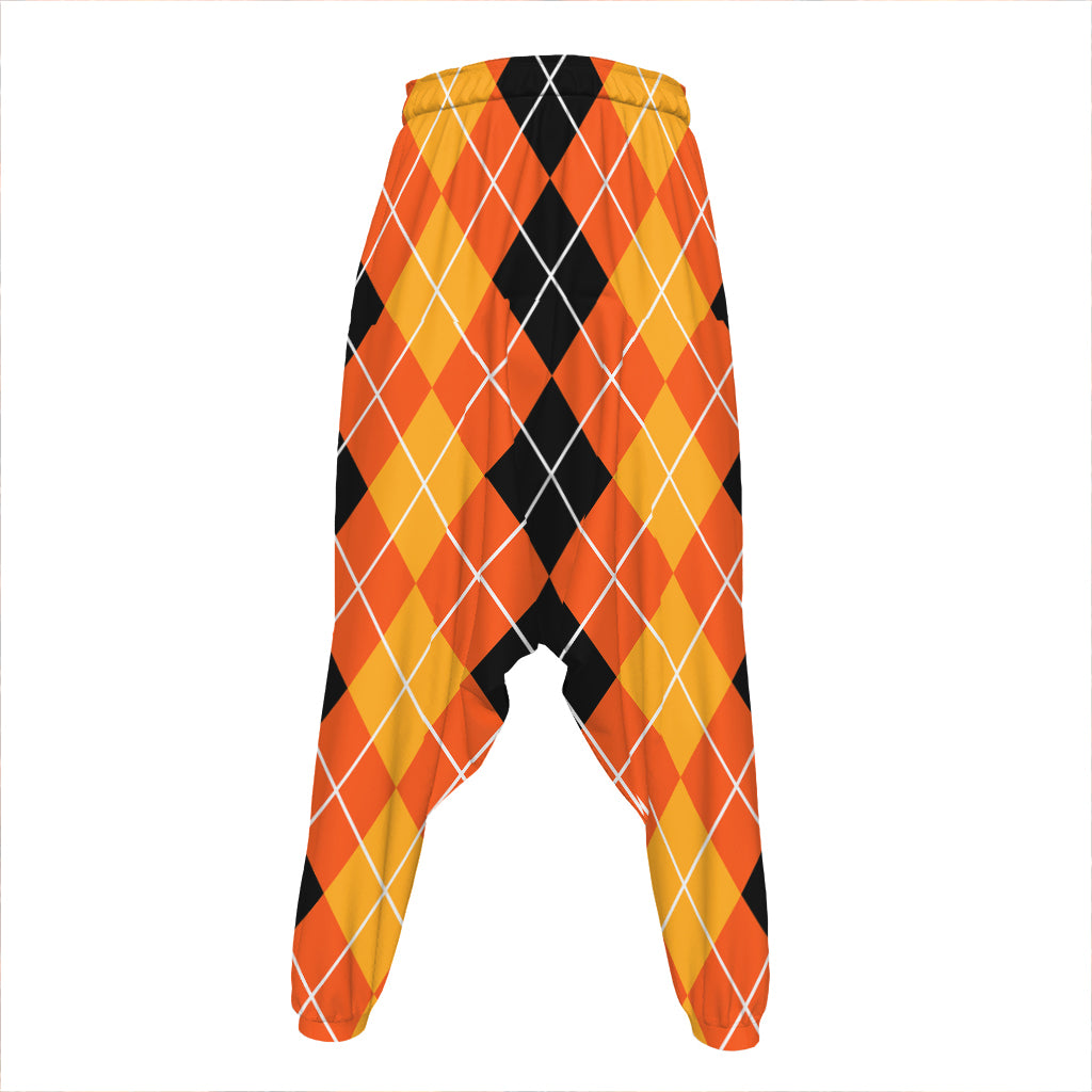 Black And Orange Argyle Pattern Print Hammer Pants