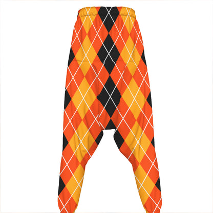 Black And Orange Argyle Pattern Print Hammer Pants
