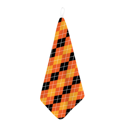 Black And Orange Argyle Pattern Print Hand Towel