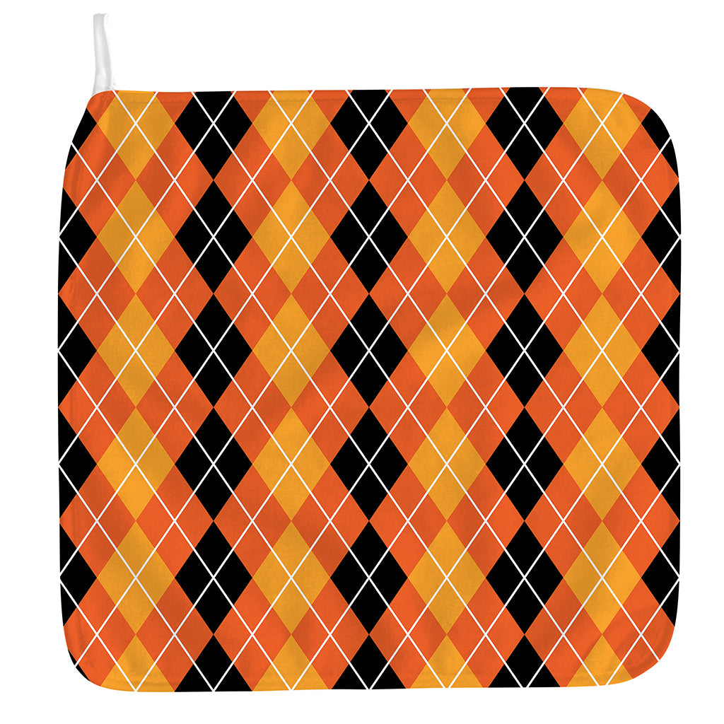 Black And Orange Argyle Pattern Print Hand Towel