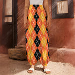 Black And Orange Argyle Pattern Print Harem Pants