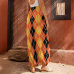 Black And Orange Argyle Pattern Print Harem Pants