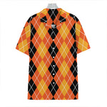Black And Orange Argyle Pattern Print Hawaiian Shirt