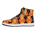 Black And Orange Argyle Pattern Print High Top Leather Sneakers
