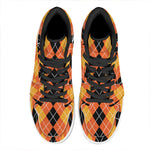 Black And Orange Argyle Pattern Print High Top Leather Sneakers