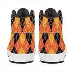 Black And Orange Argyle Pattern Print High Top Leather Sneakers