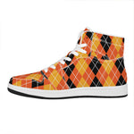 Black And Orange Argyle Pattern Print High Top Leather Sneakers