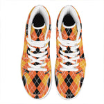 Black And Orange Argyle Pattern Print High Top Leather Sneakers