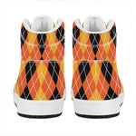 Black And Orange Argyle Pattern Print High Top Leather Sneakers