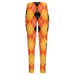 Black And Orange Argyle Pattern Print High-Waisted Pocket Leggings