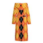 Black And Orange Argyle Pattern Print Hooded Bathrobe