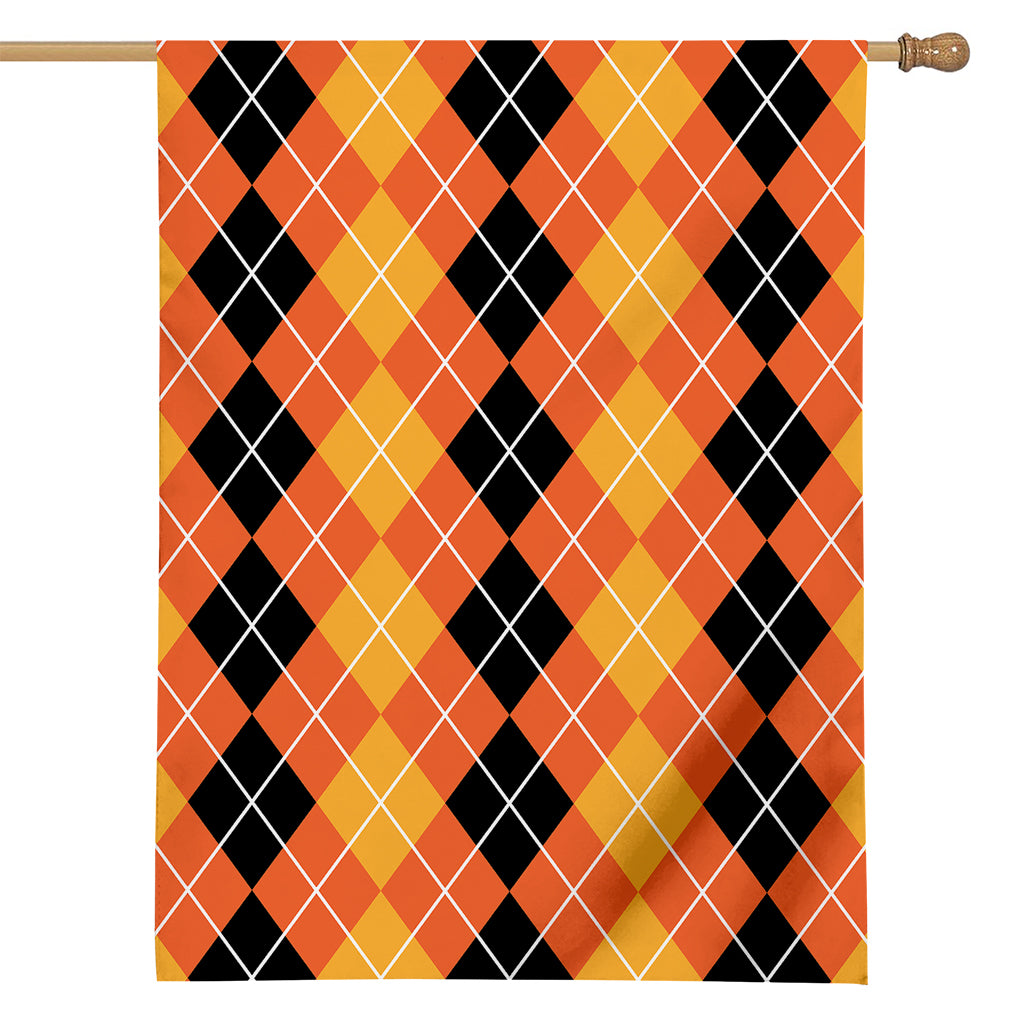Black And Orange Argyle Pattern Print House Flag