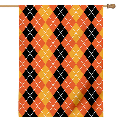 Black And Orange Argyle Pattern Print House Flag