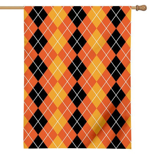 Black And Orange Argyle Pattern Print House Flag