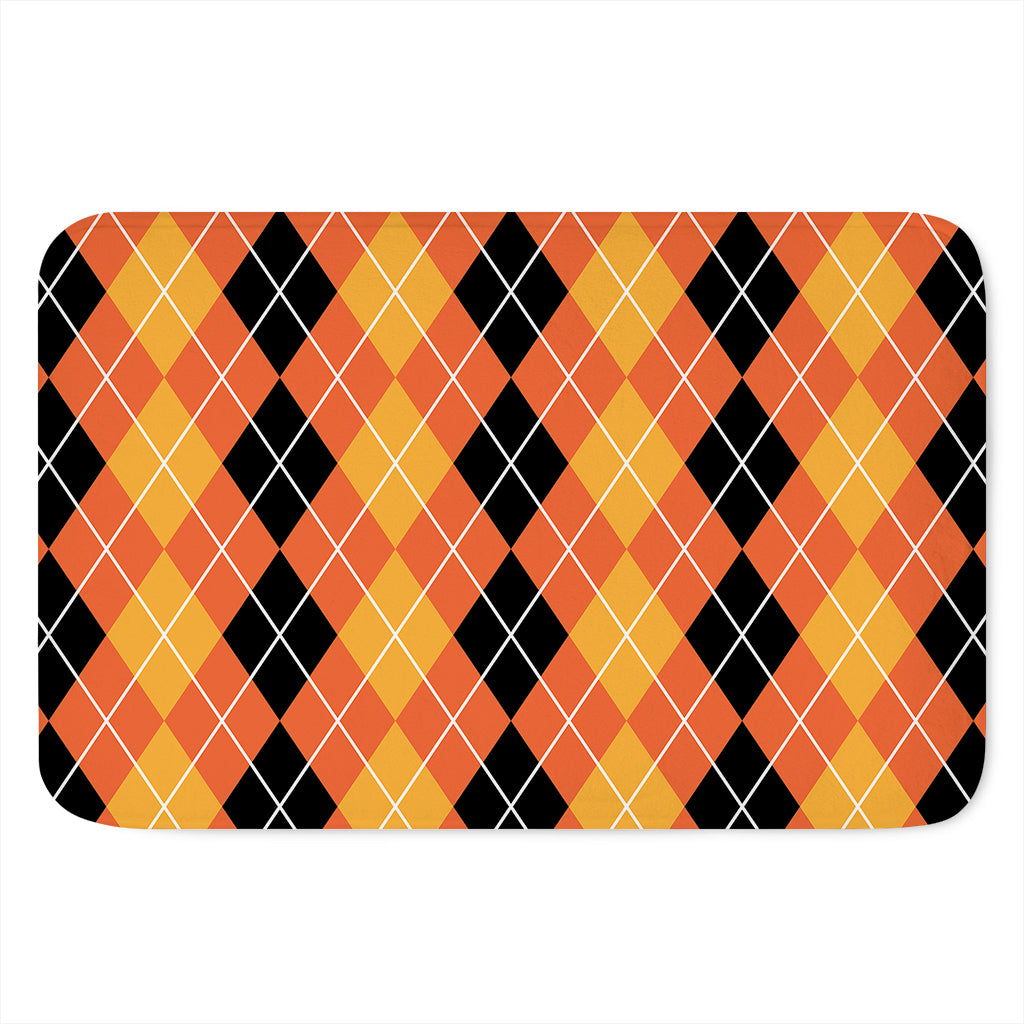 Black And Orange Argyle Pattern Print Indoor Door Mat