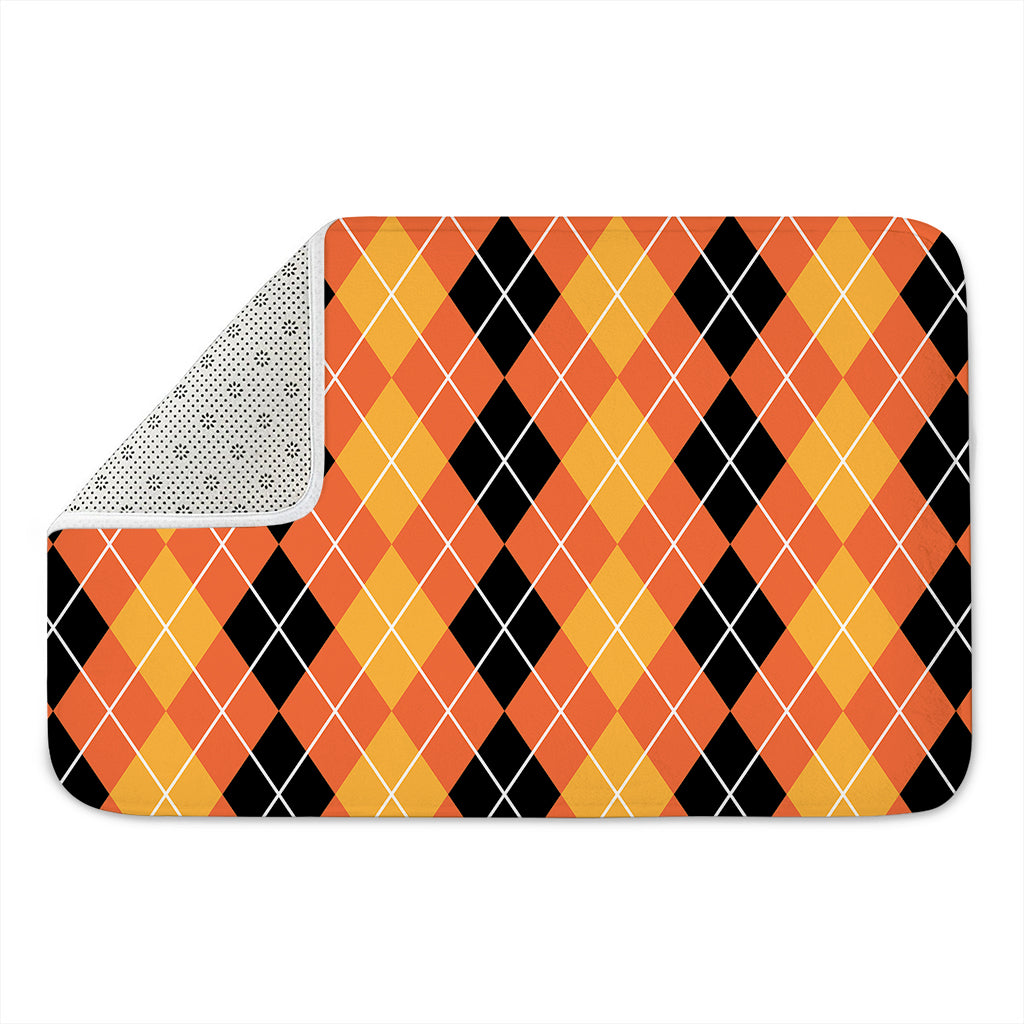 Black And Orange Argyle Pattern Print Indoor Door Mat