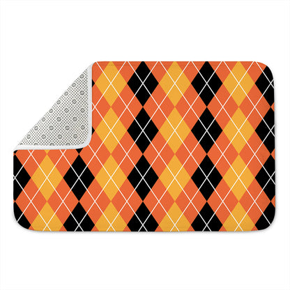 Black And Orange Argyle Pattern Print Indoor Door Mat
