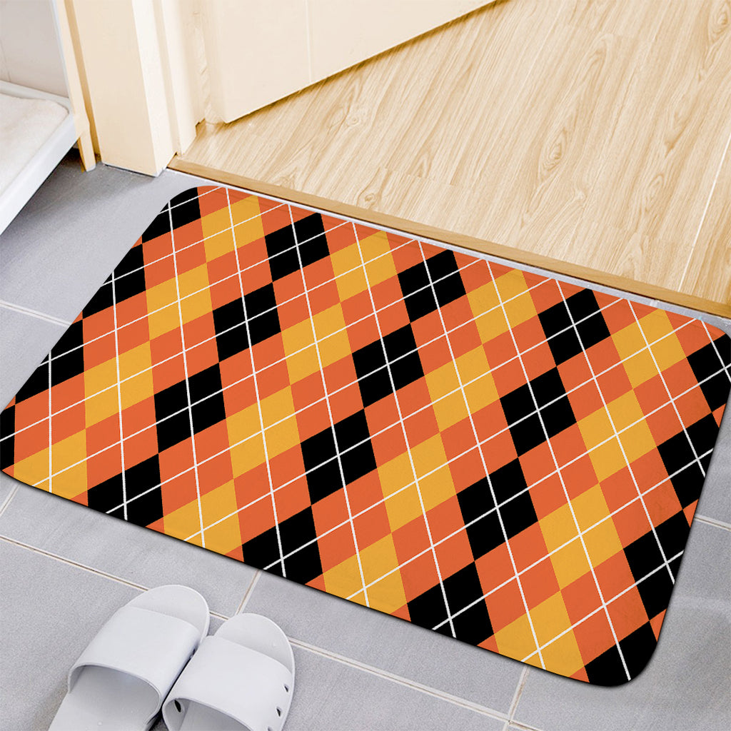 Black And Orange Argyle Pattern Print Indoor Door Mat