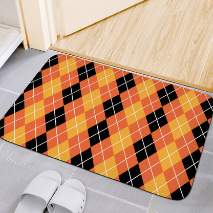 Black And Orange Argyle Pattern Print Indoor Door Mat