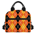 Black And Orange Argyle Pattern Print Insulated Lunch Bag