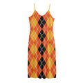 Black And Orange Argyle Pattern Print Jersey Midi Cami Dress