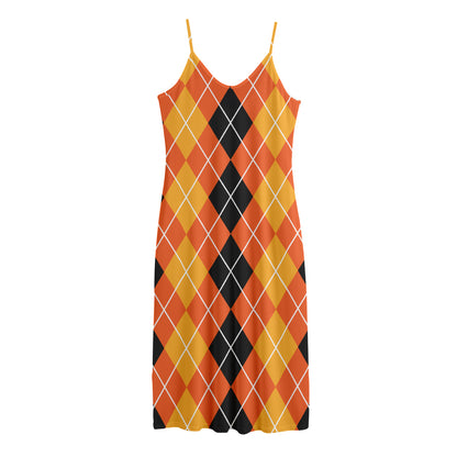 Black And Orange Argyle Pattern Print Jersey Midi Cami Dress