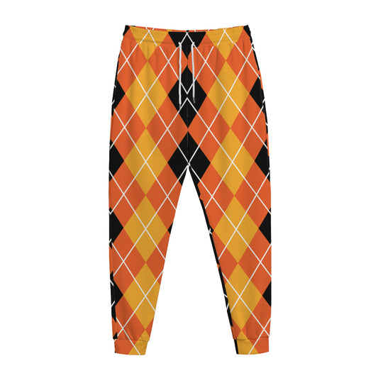 Black And Orange Argyle Pattern Print Jogger Pants