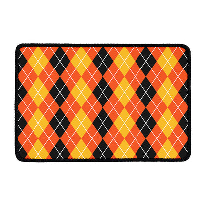 Black And Orange Argyle Pattern Print Kitchen Mat