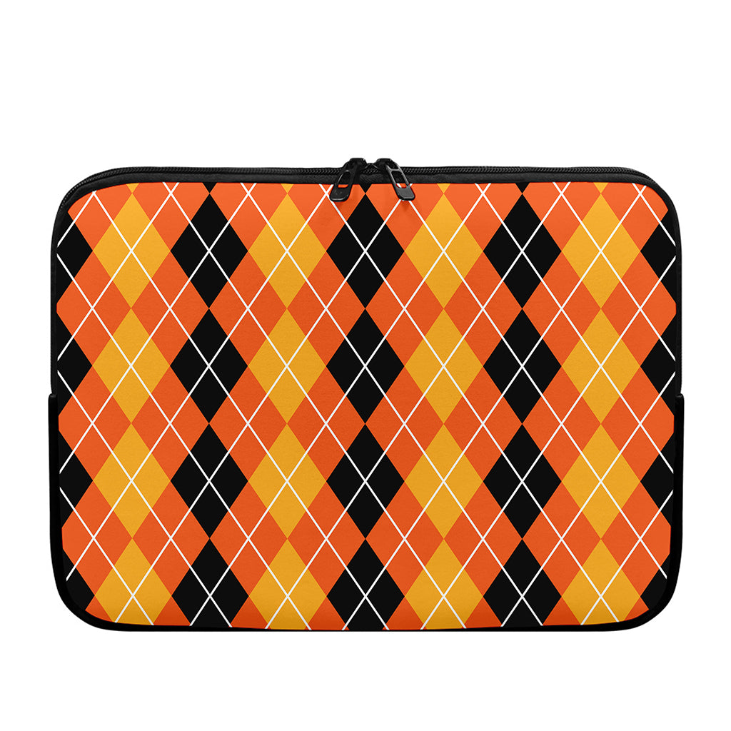 Black And Orange Argyle Pattern Print Laptop Sleeve