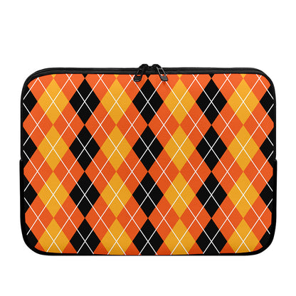 Black And Orange Argyle Pattern Print Laptop Sleeve