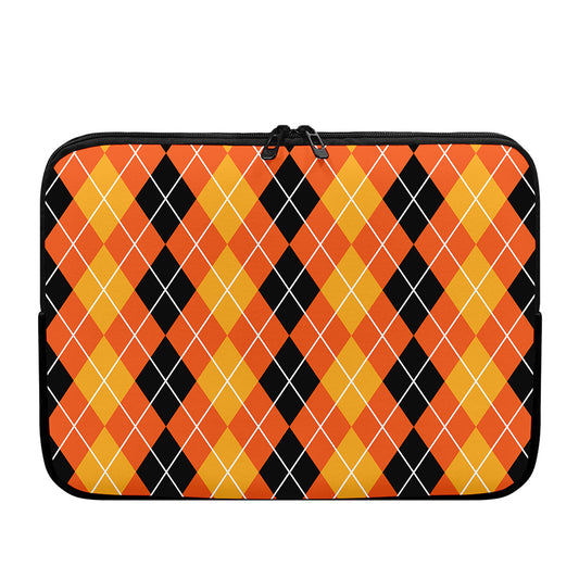 Black And Orange Argyle Pattern Print Laptop Sleeve