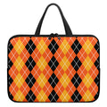 Black And Orange Argyle Pattern Print Laptop Sleeve With Handle