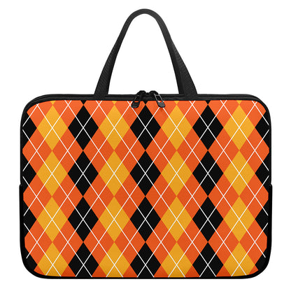 Black And Orange Argyle Pattern Print Laptop Sleeve With Handle