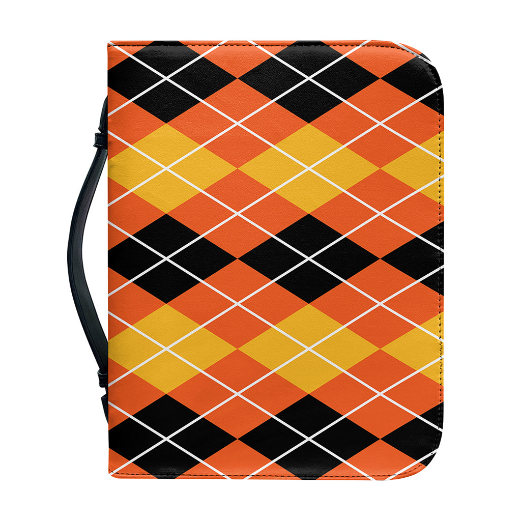 Black And Orange Argyle Pattern Print Leather Bible Cover
