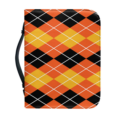 Black And Orange Argyle Pattern Print Leather Bible Cover