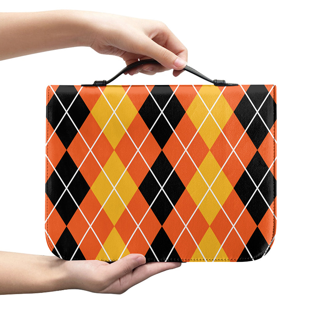 Black And Orange Argyle Pattern Print Leather Bible Cover