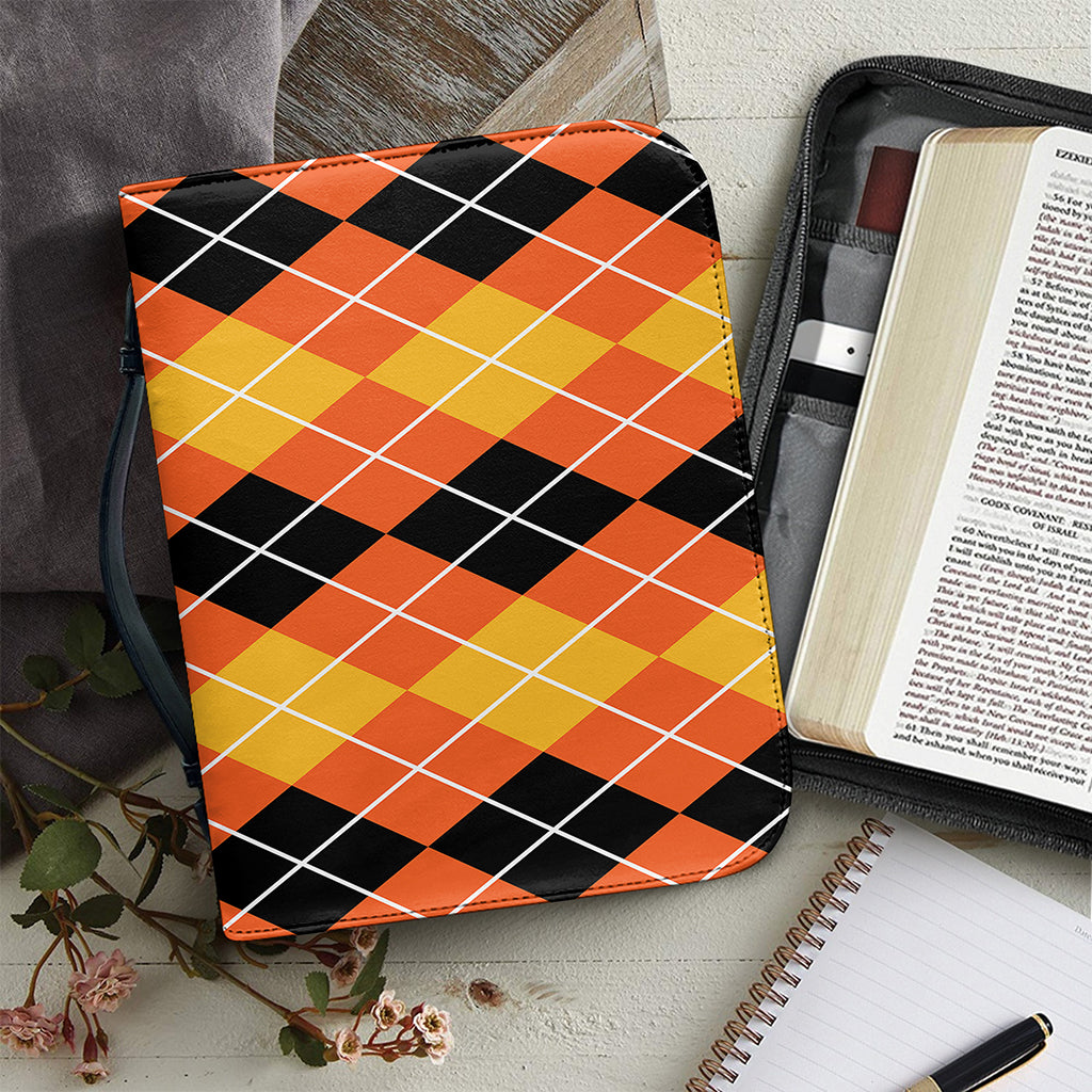 Black And Orange Argyle Pattern Print Leather Bible Cover