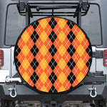 Black And Orange Argyle Pattern Print Leather Spare Tire Cover