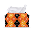 Black And Orange Argyle Pattern Print Leather Tissue Box Cover