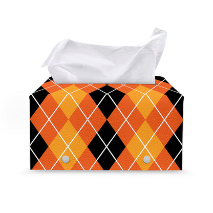 Black And Orange Argyle Pattern Print Leather Tissue Box Cover