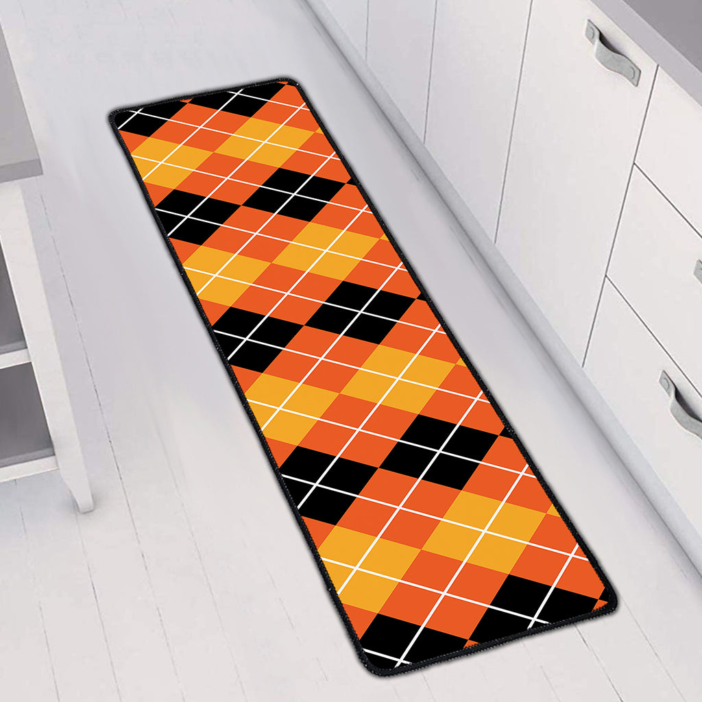 Black And Orange Argyle Pattern Print Long Kitchen Mat