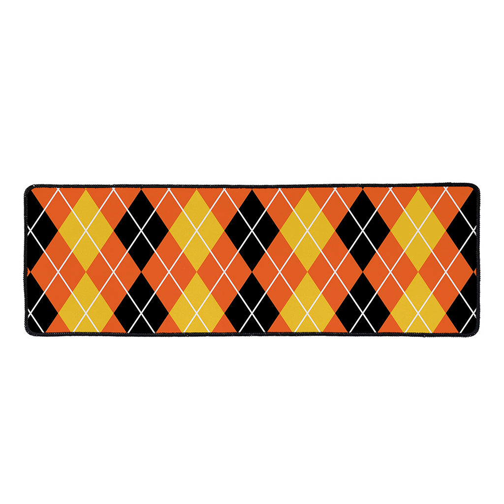 Black And Orange Argyle Pattern Print Long Kitchen Mat